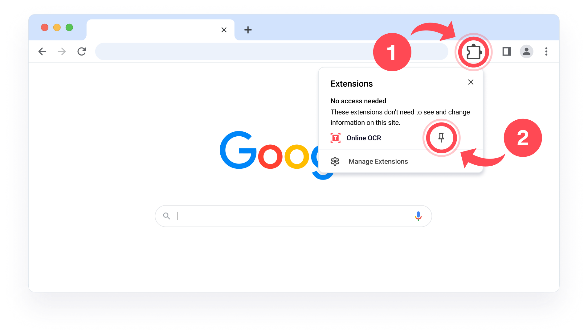 Step 1 and 2: Pin the extension